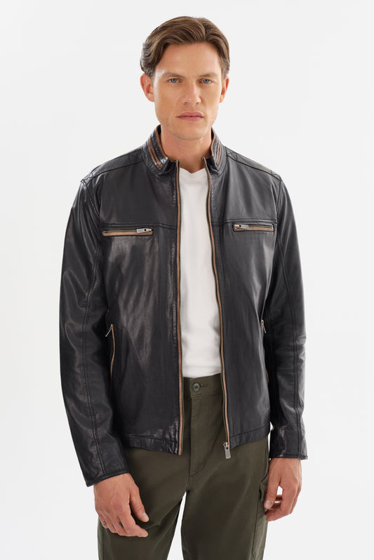 NASH Leather Jacket With Contrast Piping