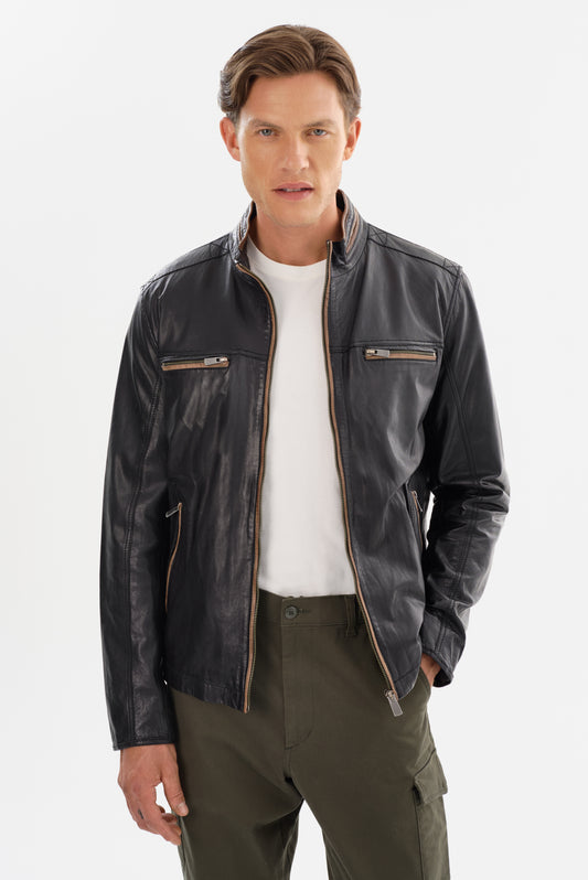 NASH Leather Jacket With Contrast Piping